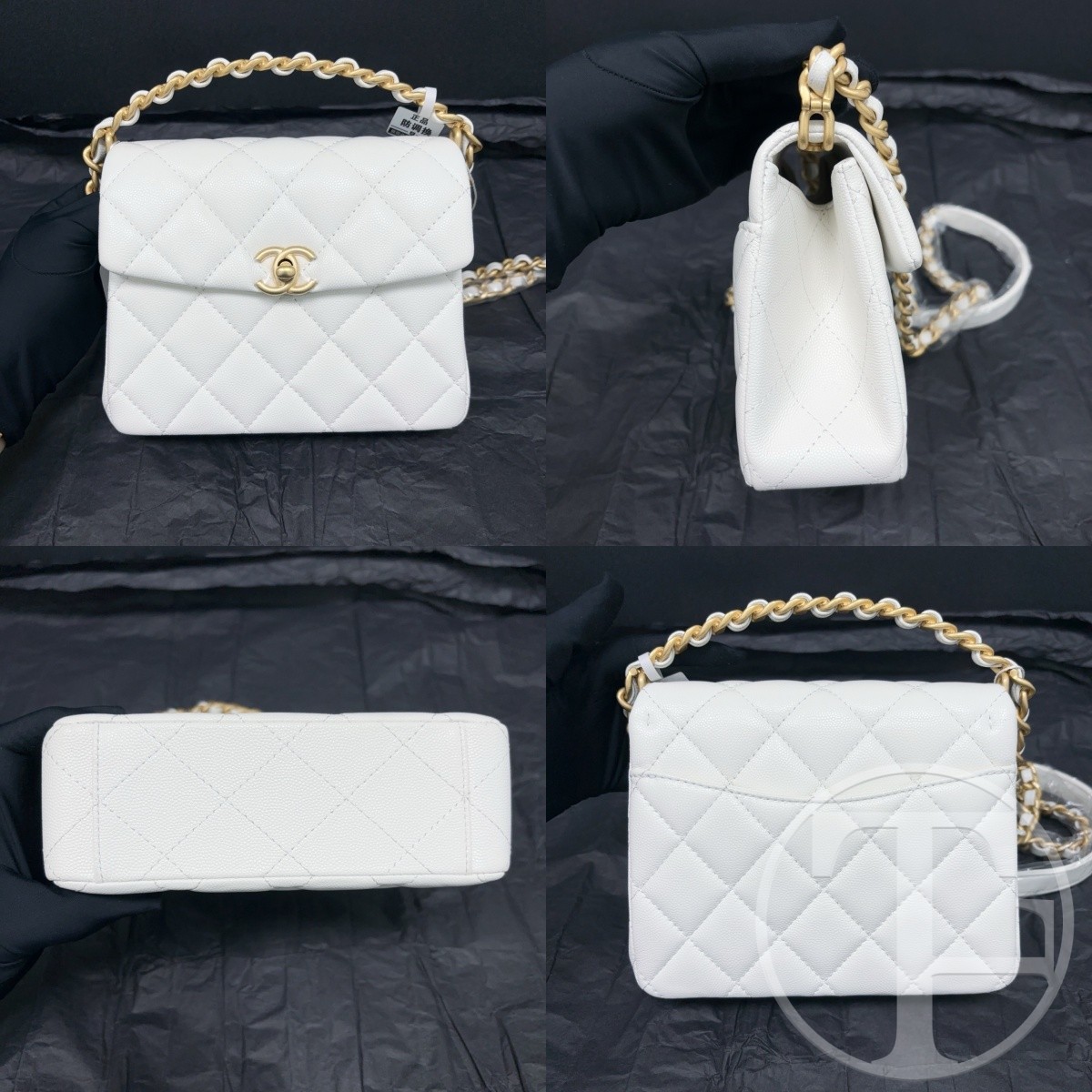chanel 24s white caviar skin square bag with vintage gold tone handle microchipped (24s) chanel 24s white caviar skin square bag with vintage gold tone handle microchipped (24s)
