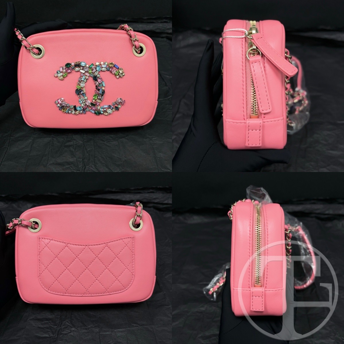 chanel hot pink rhinestone double c camera bag with card chanel hot pink rhinestone double c camera bag with card