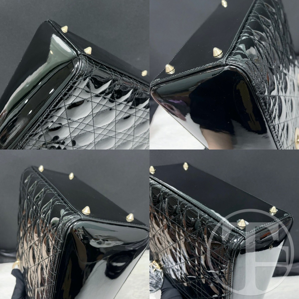 dior lady dior bag in black patent calfskin with gold hardware and five compartments dior lady dior bag in black patent calfskin with gold hardware and five compartments