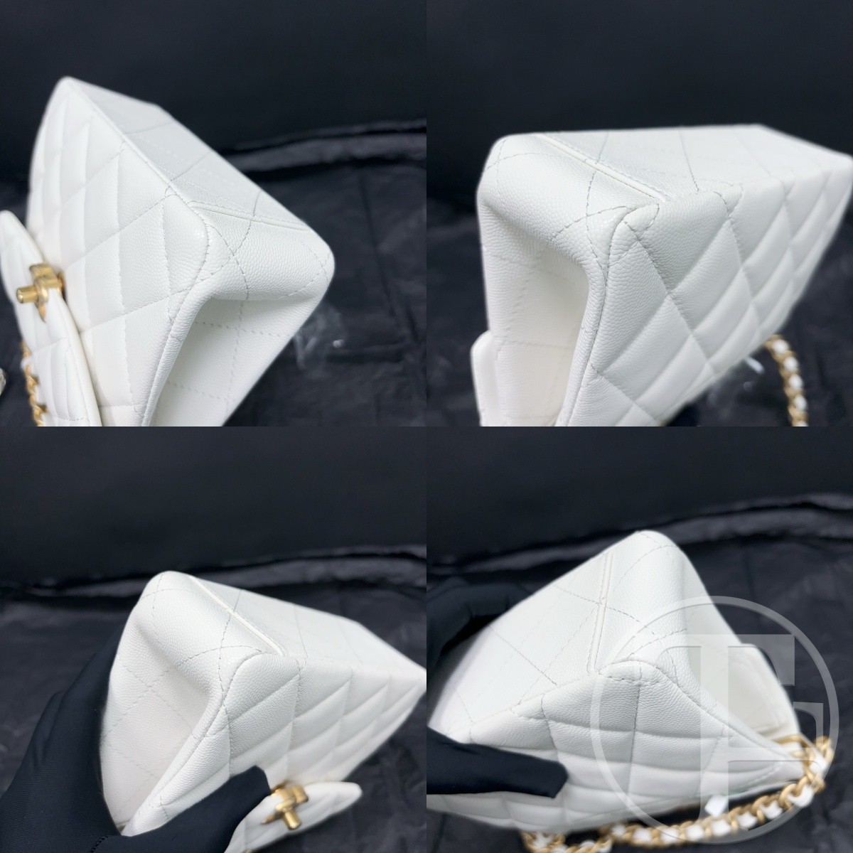 chanel 24s white caviar skin square bag with vintage gold tone handle microchipped (24s) chanel 24s white caviar skin square bag with vintage gold tone handle microchipped (24s)