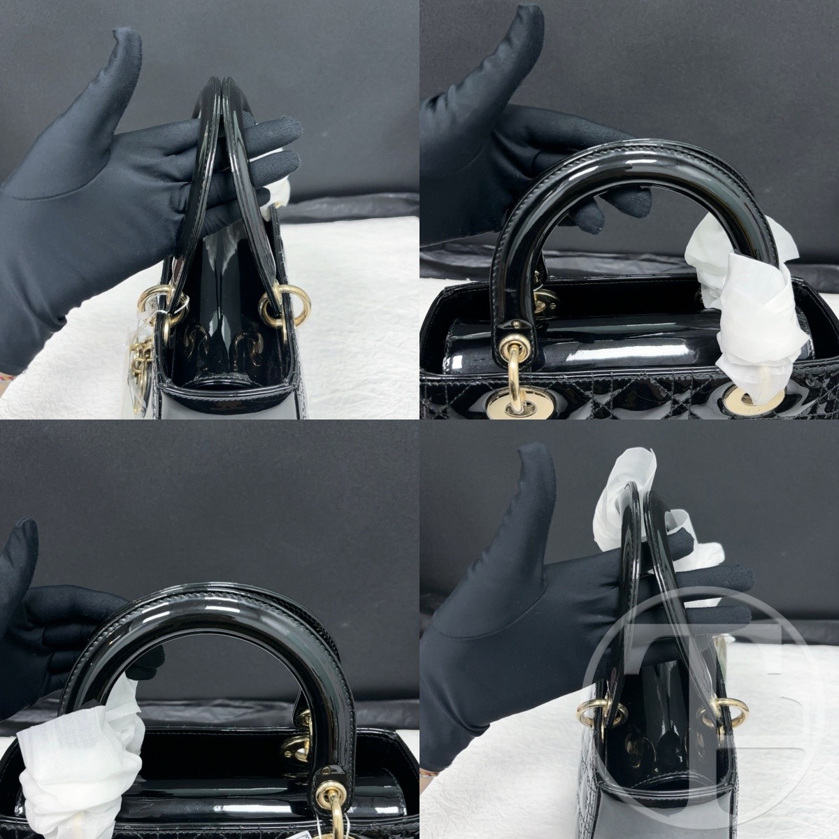 dior lady dior bag in black patent calfskin with gold hardware and five compartments dior lady dior bag in black patent calfskin with gold hardware and five compartments