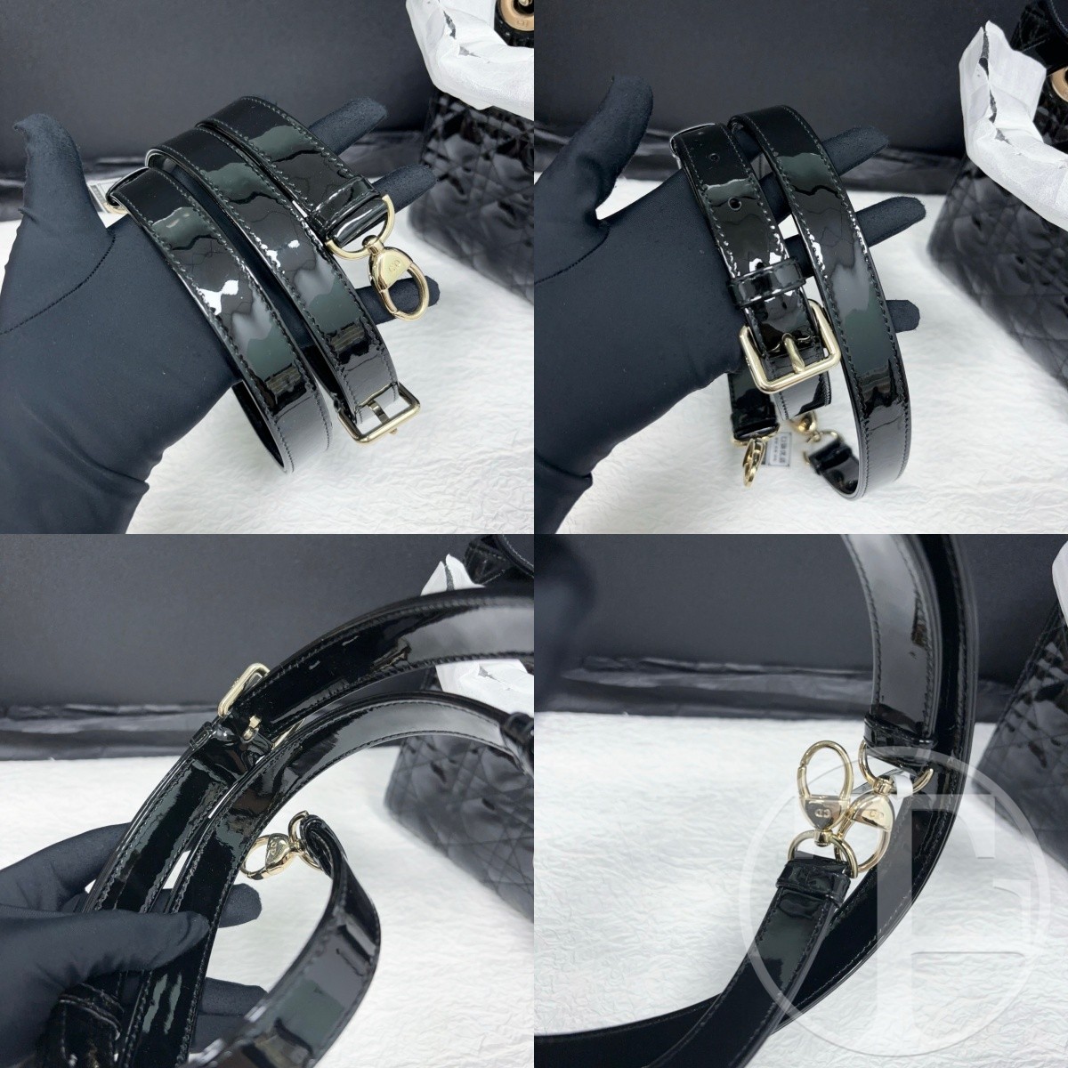 dior lady dior bag in black patent calfskin with gold hardware and five compartments dior lady dior bag in black patent calfskin with gold hardware and five compartments