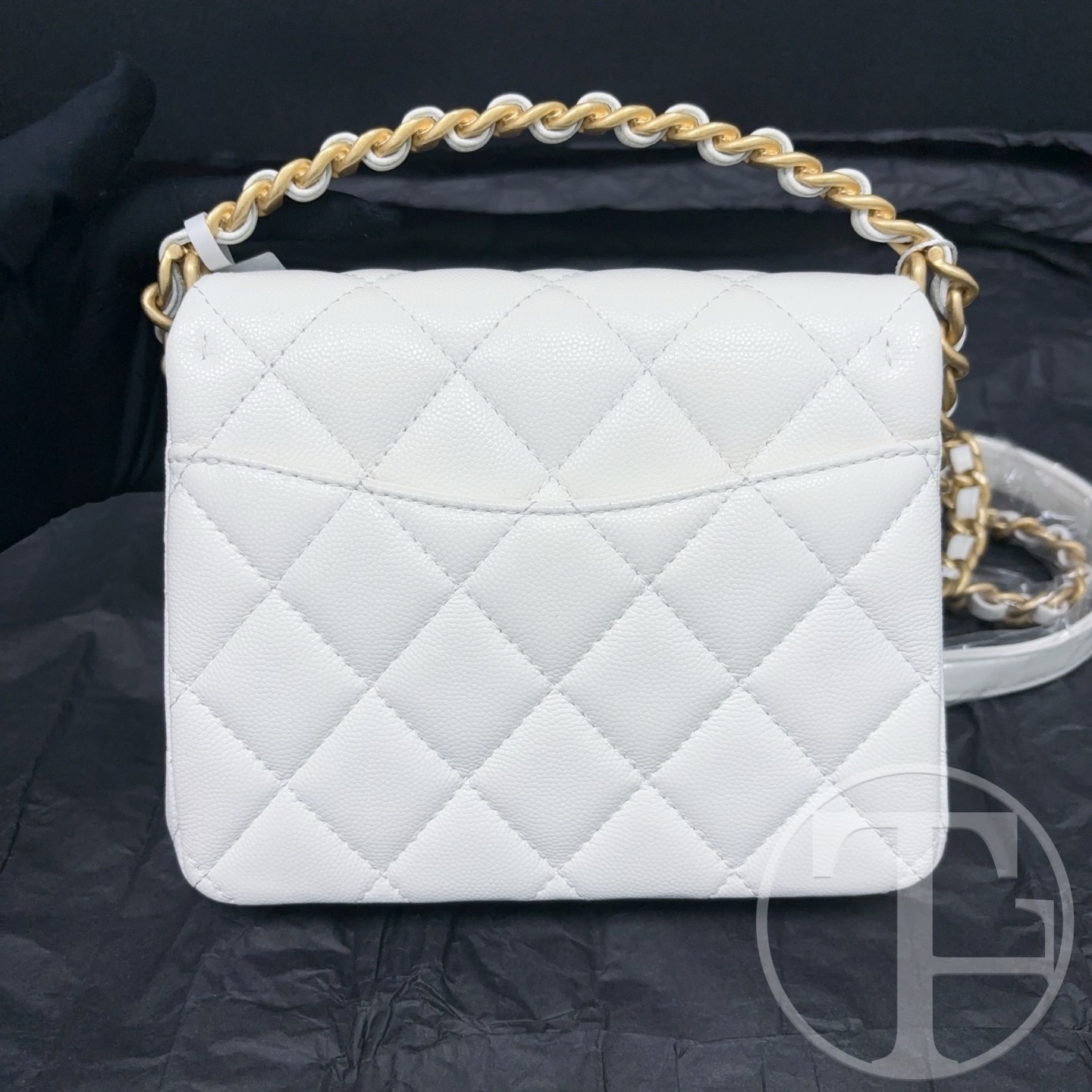 chanel 24s white caviar skin square bag with vintage gold tone handle microchipped (24s) chanel 24s white caviar skin square bag with vintage gold tone handle microchipped (24s)