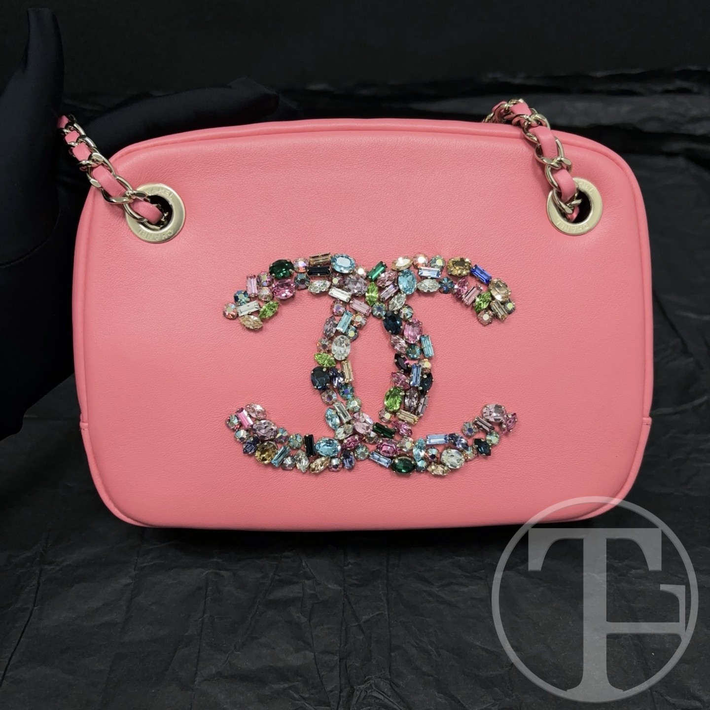 chanel hot pink rhinestone double c camera bag with card chanel hot pink rhinestone double c camera bag with card