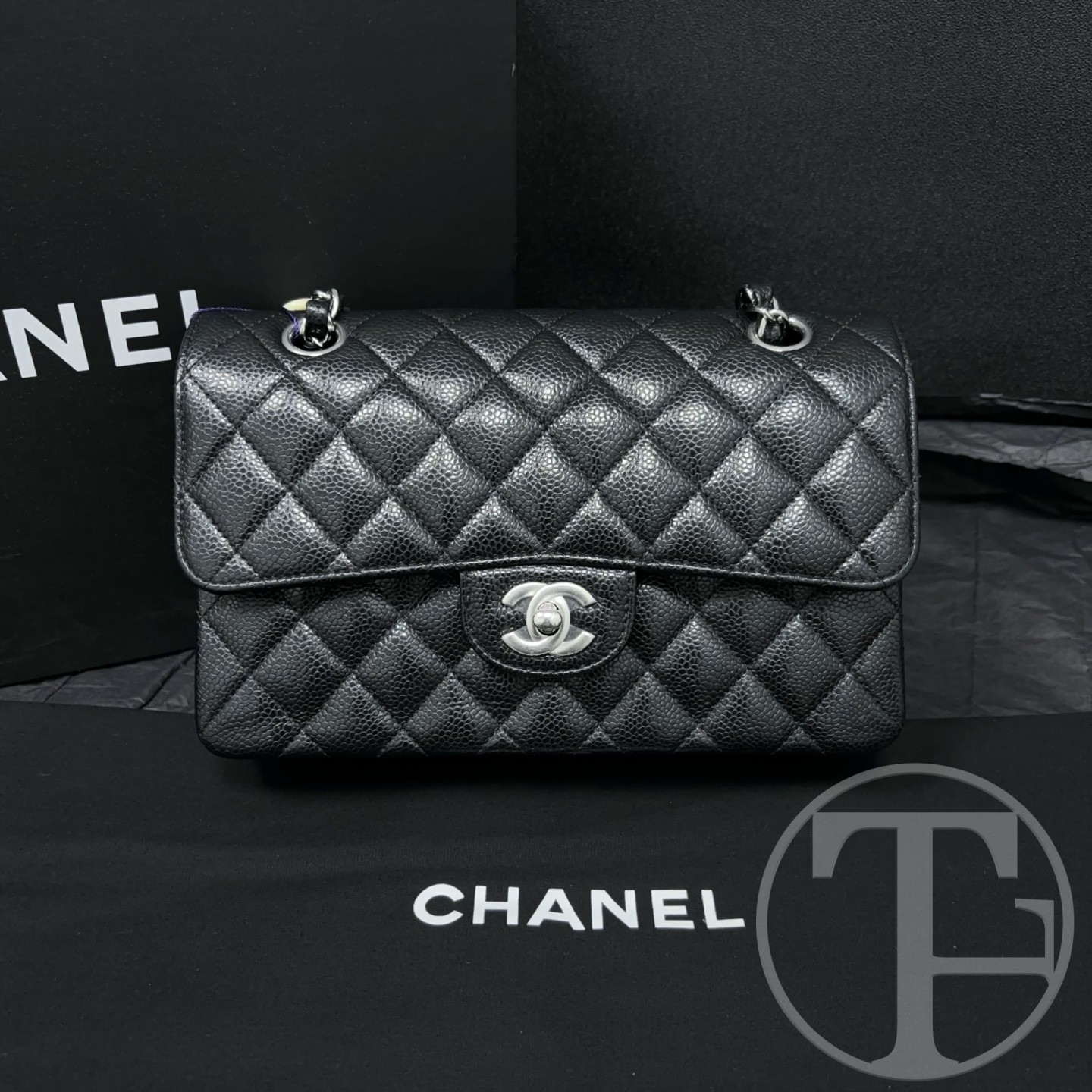 chanel black caviar leather small cf no.23 (2023) with box and dust bag chanel black caviar leather small cf no.23 (2023) with box and dust bag