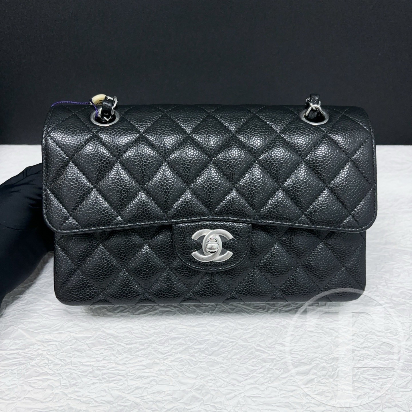 chanel black caviar leather small cf no.23 (2023) with box and dust bag chanel black caviar leather small cf no.23 (2023) with box and dust bag