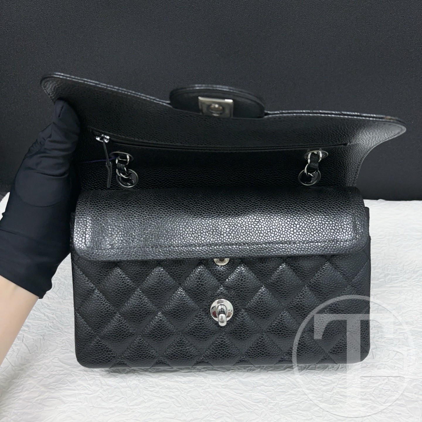 chanel black caviar leather small cf no.23 (2023) with box and dust bag chanel black caviar leather small cf no.23 (2023) with box and dust bag
