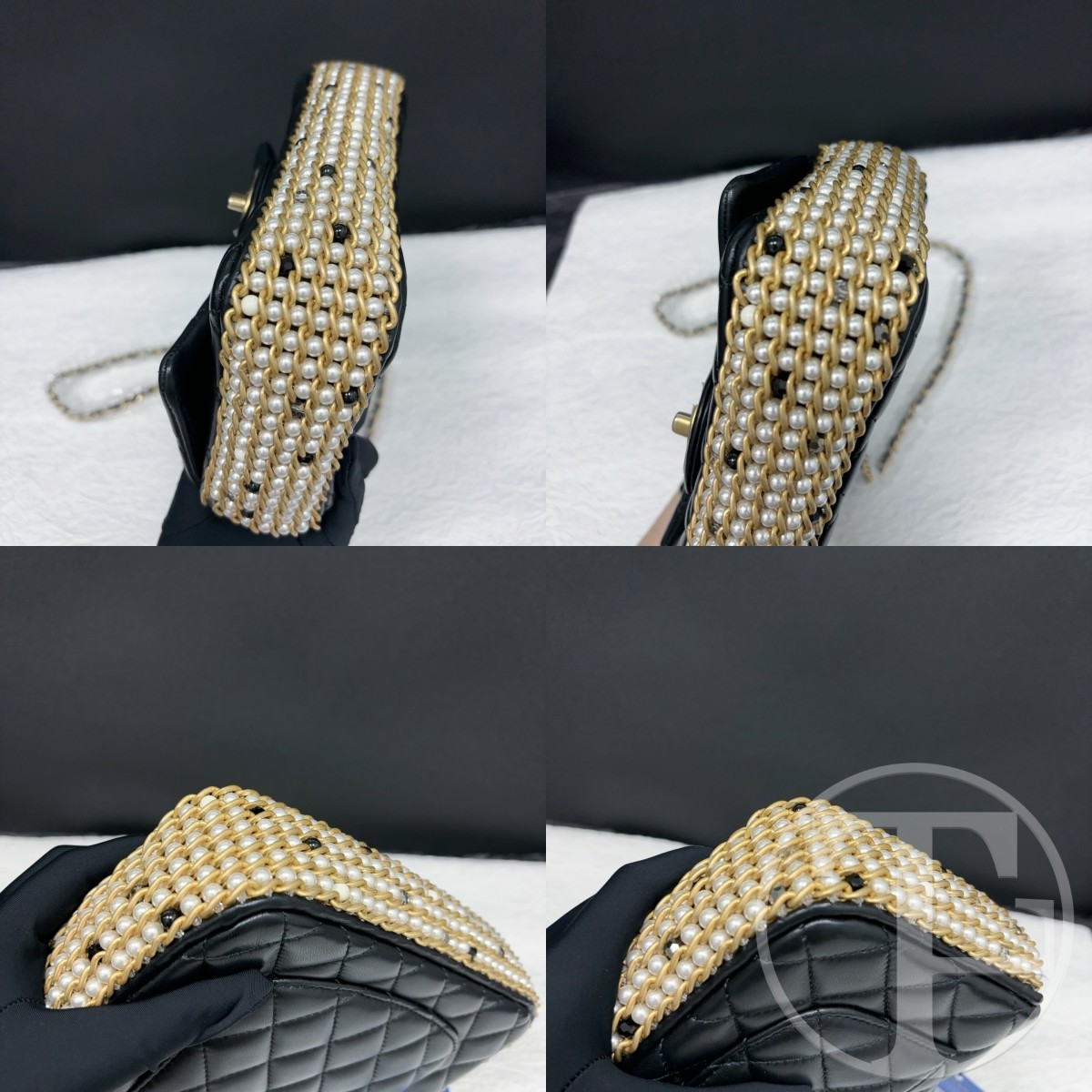 chanel no.30 (2020) black lambskin black and gold pearl trimmed limited edition vic runway large mini bag chanel no.30 (2020) black lambskin black and gold pearl trimmed limited edition vic runway large mini bag