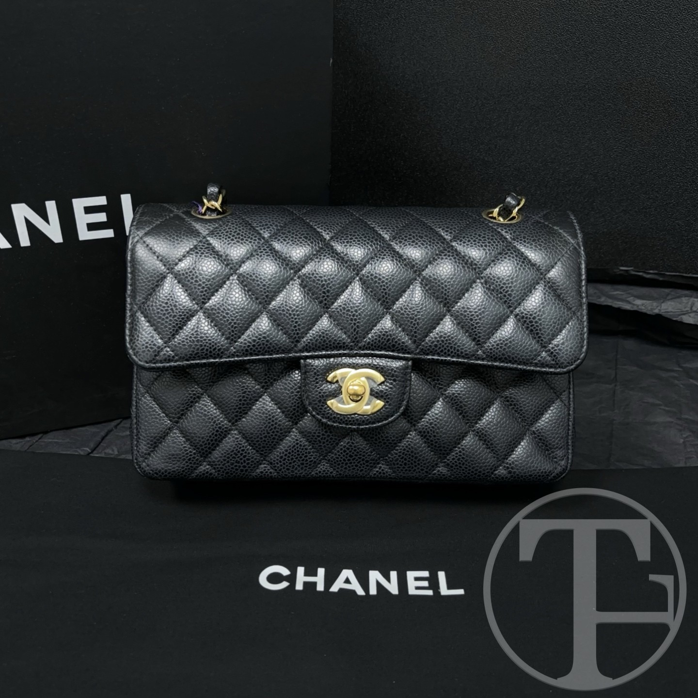 chanel black caviar leather small cf no.31 (2021) without card with box and dust bag chanel black caviar leather small cf no.31 (2021) without card with box and dust bag