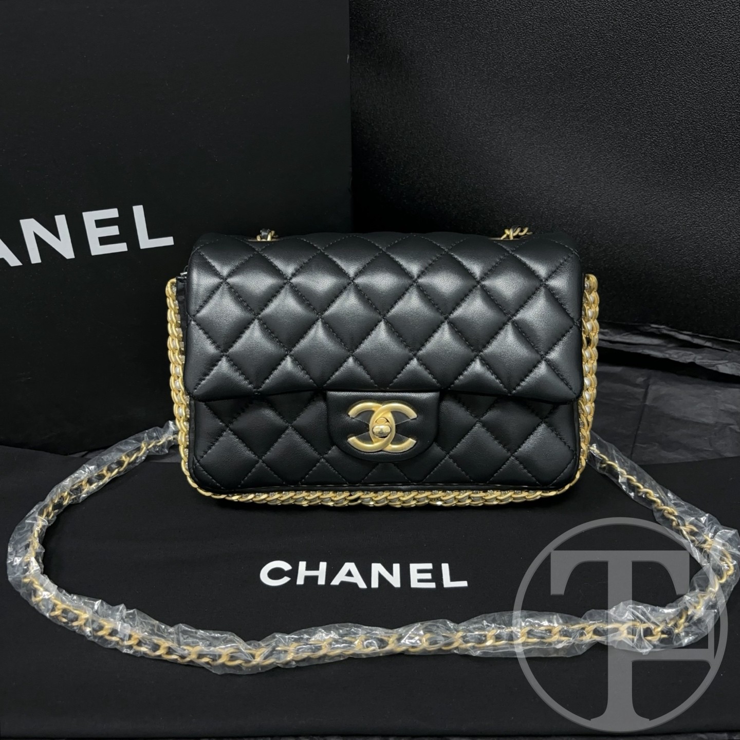 chanel no.30 (2020) black lambskin black and gold pearl trimmed limited edition vic runway large mini bag chanel no.30 (2020) black lambskin black and gold pearl trimmed limited edition vic runway large mini bag