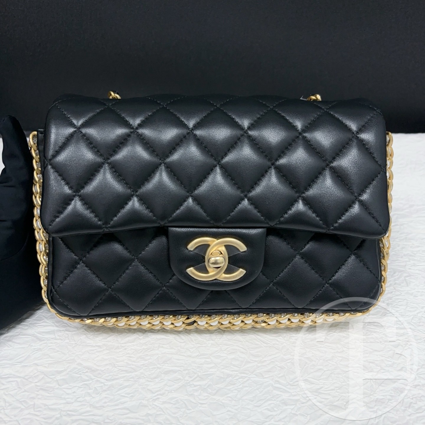 chanel no.30 (2020) black lambskin black and gold pearl trimmed limited edition vic runway large mini bag chanel no.30 (2020) black lambskin black and gold pearl trimmed limited edition vic runway large mini bag