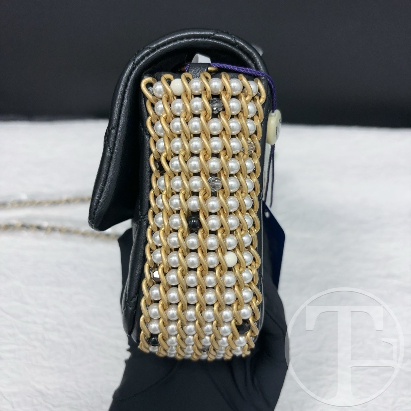 chanel no.30 (2020) black lambskin black and gold pearl trimmed limited edition vic runway large mini bag chanel no.30 (2020) black lambskin black and gold pearl trimmed limited edition vic runway large mini bag