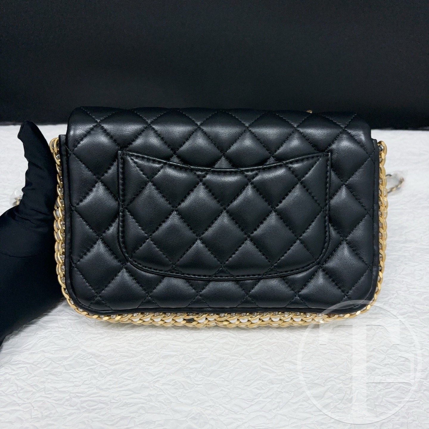 chanel no.30 (2020) black lambskin black and gold pearl trimmed limited edition vic runway large mini bag chanel no.30 (2020) black lambskin black and gold pearl trimmed limited edition vic runway large mini bag