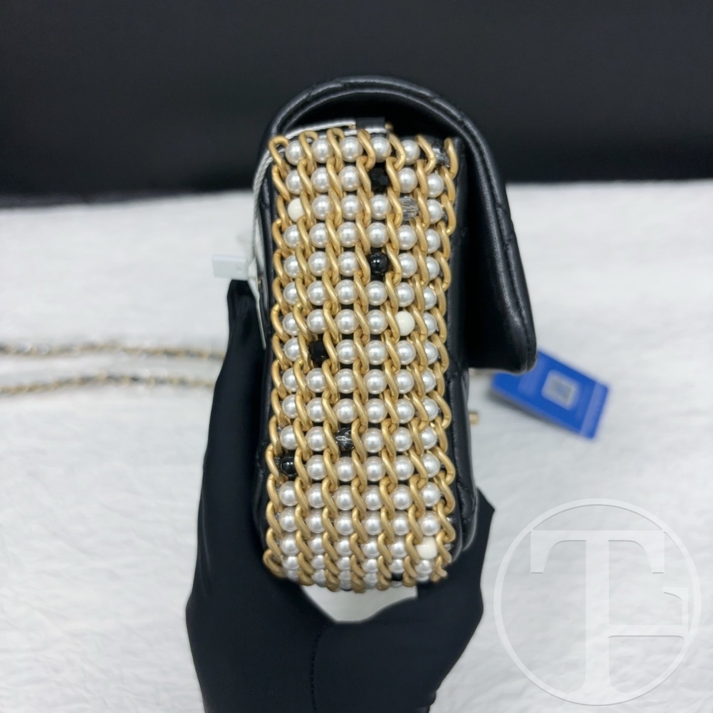 chanel no.30 (2020) black lambskin black and gold pearl trimmed limited edition vic runway large mini bag chanel no.30 (2020) black lambskin black and gold pearl trimmed limited edition vic runway large mini bag