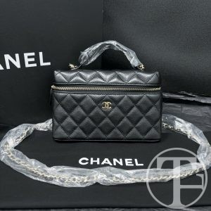 chanel black caviar leather lunch box bag microchipped (25) with gold tone hardware