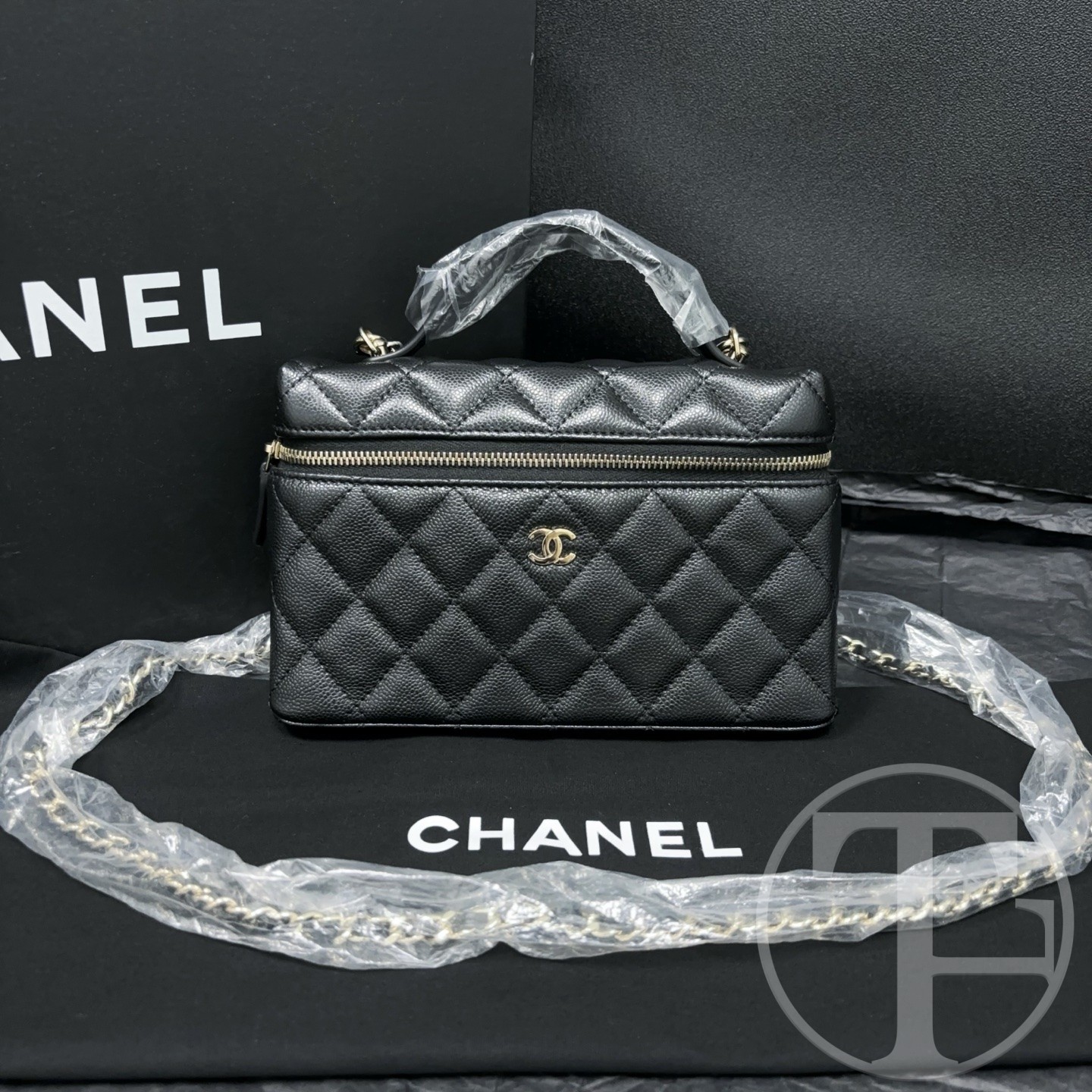 chanel black caviar leather lunch box bag microchipped (25) with gold tone hardware chanel black caviar leather lunch box bag microchipped (25) with gold tone hardware