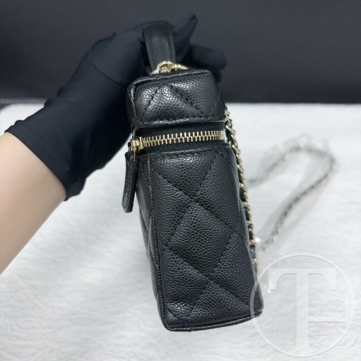 chanel black caviar leather lunch box bag microchipped (25) with gold tone hardware chanel black caviar leather lunch box bag microchipped (25) with gold tone hardware
