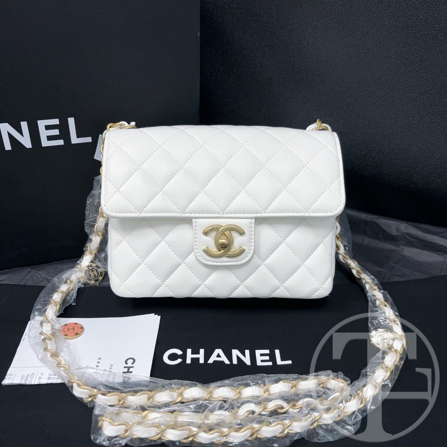 chanel white lambskin square flap bag 23c (2023) chanel white lambskin square flap bag 23c (2023)