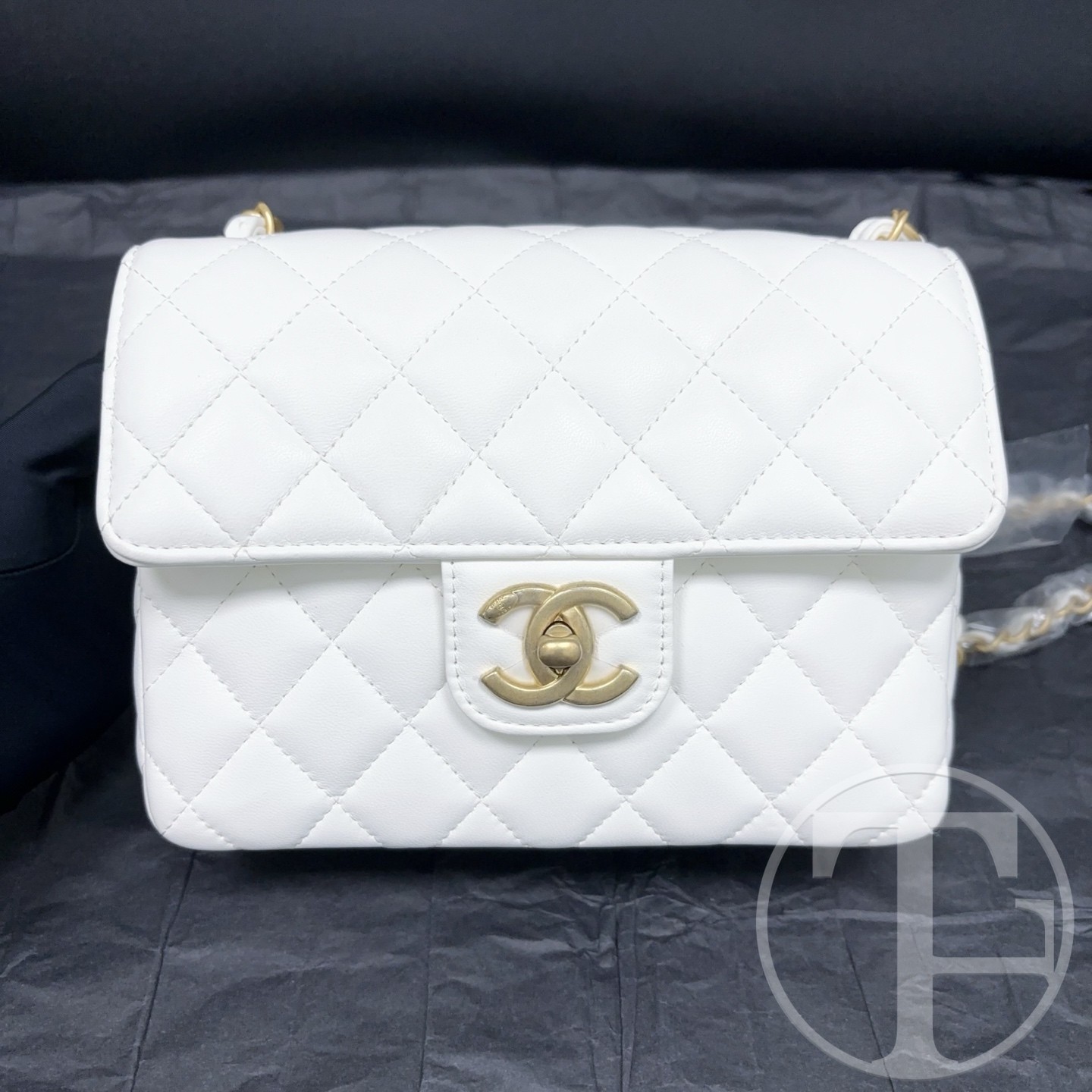 chanel white lambskin square flap bag 23c (2023) chanel white lambskin square flap bag 23c (2023)
