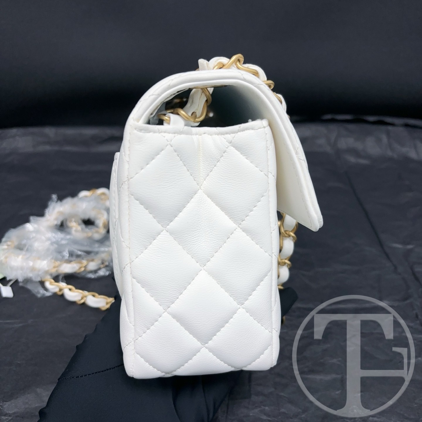 chanel white lambskin square flap bag 23c (2023) chanel white lambskin square flap bag 23c (2023)