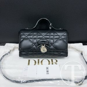 dior my tender black lambskin bow top handle bag