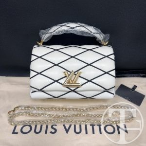 louis vuitton go 14 black and white diamond quilted lambskin medium bag