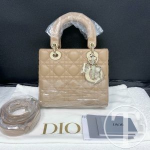 dior lady dior bag in light camel lambskin with four compartments