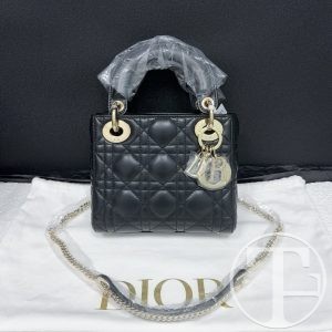 dior lady dior bag in black lambskin with three compartments