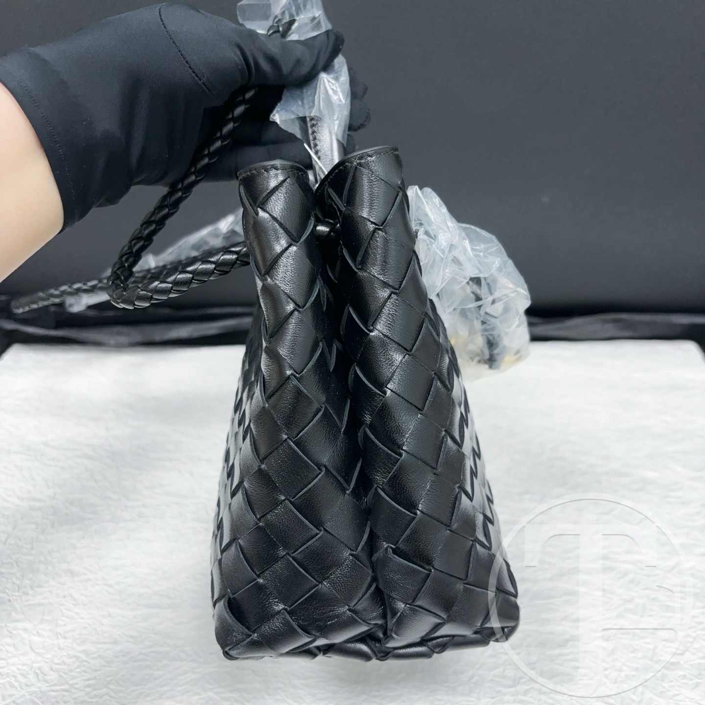 bottega veneta small andiamo intrecciato tote bag in black lambskin with gold tone hardware bottega veneta small andiamo intrecciato tote bag in black lambskin with gold tone hardware